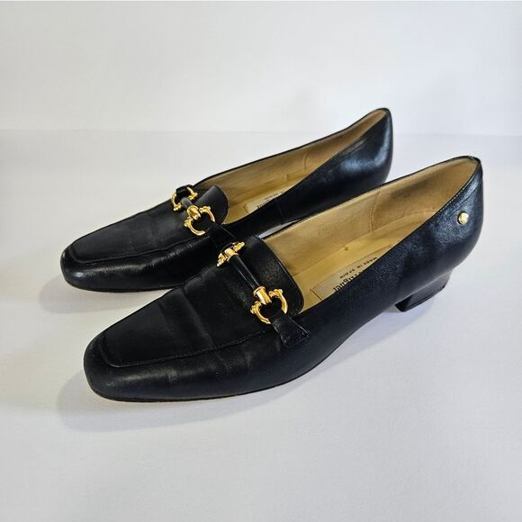Vintage Etienne Aigner Navy Leather Horse Bit Snip Toe Carrington Loafers 8.5 - Picture 6 of 13